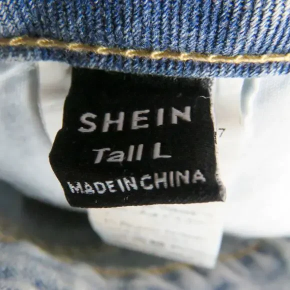 Shein Light Wash High Rise Straight Leg Mom Jeans Ripped Knee Large 30" - Picture 8 of 10
